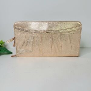 Tusk Rose Gold Metallic Genuine Leather Clutch Wallet Wristlet